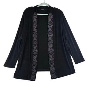 VTG 3Pc Vikki Vi Acetate Cardigan Tank Pants Womens 1/3X Black Floral Slinky USA